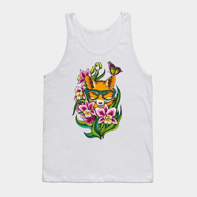 Fox with Glasses Tank Top by vesterias